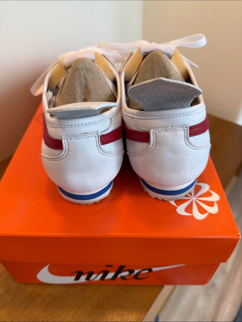 Nike Men’s Cortez ‘72 SP White Sneakers with Red Swoosh and Blue Heel Accent - Picture 6 of 8